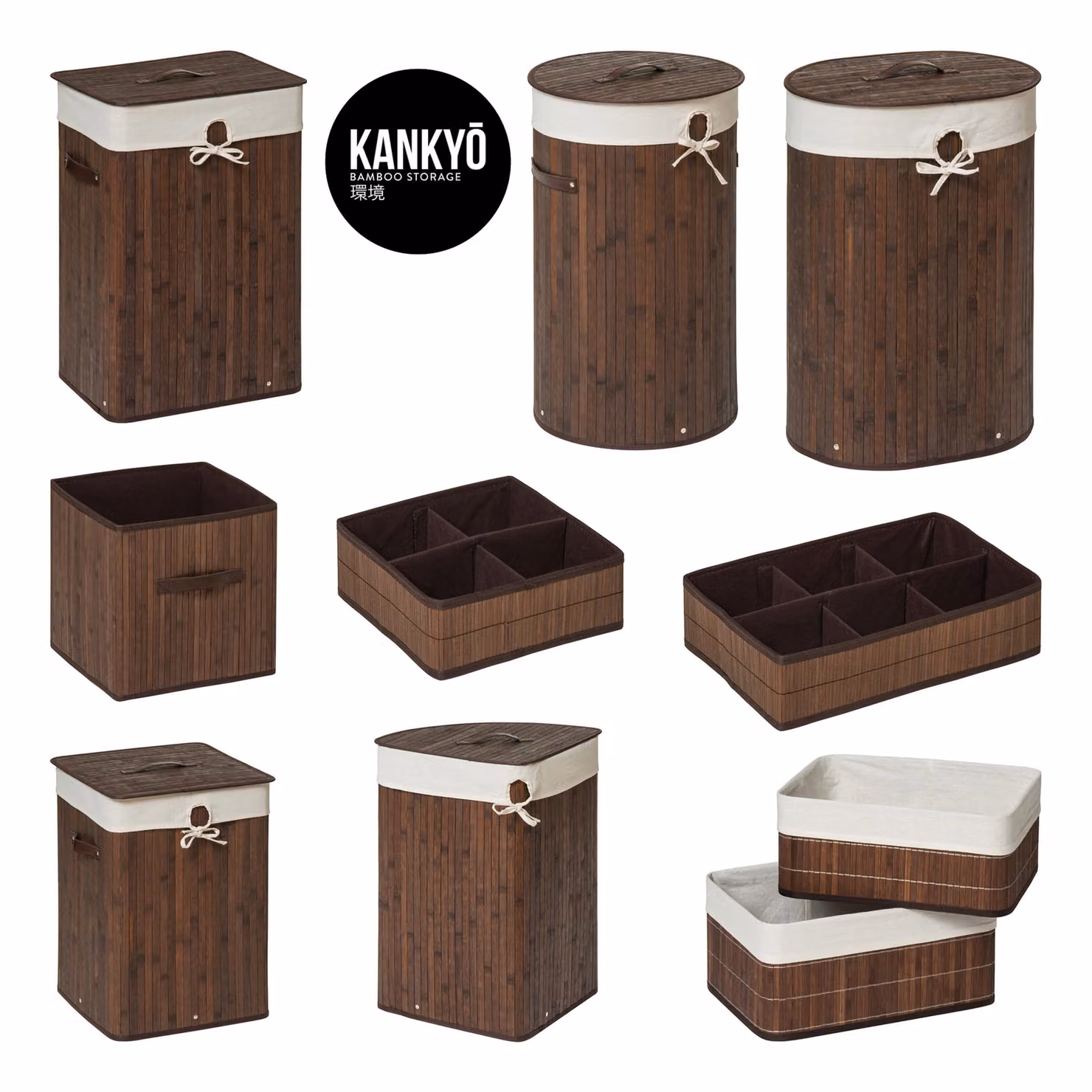 Orsina Natural Bamboo Corner Laundry Hamper with Lid and Cotton Lining, Dark Brown – 2