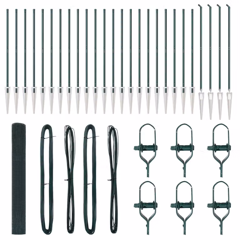 Berkfield Home Green PVC Coated Steel Welded Wire Fence with 13 Round In-Ground Spike Posts, 1.4 x 50 m