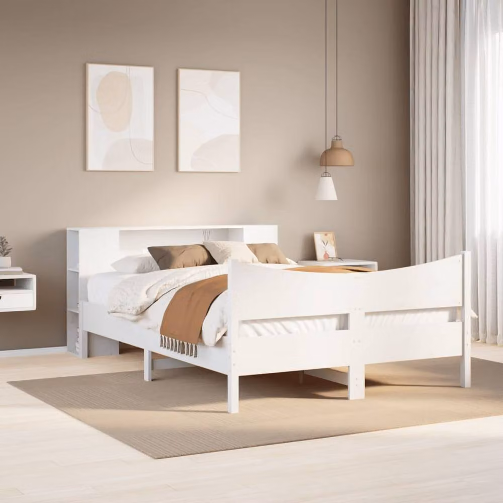 Berkfield Home Beautiful Solid Wood Pine Bed Frame in White, W/D/H: 160 x 200 cm – 2