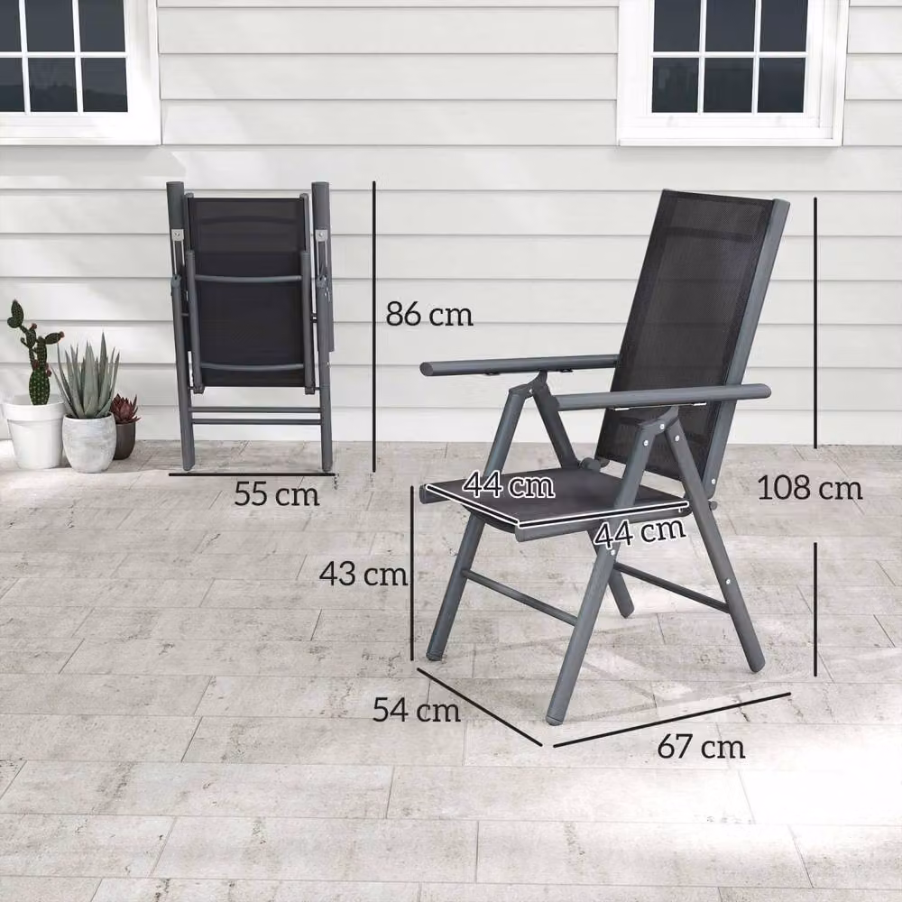 Wyld Haus Set of 2 Dark Grey Aluminium Folding Garden Chairs with Breathable Mesh – 3