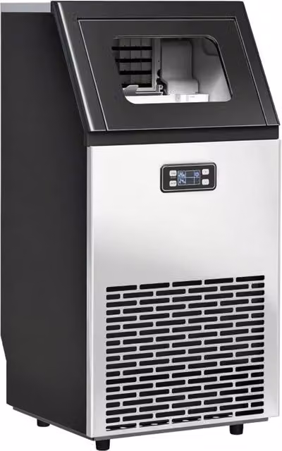 Rolipo Commercial Ice Maker Machine with Self-Cleaning and Digital Display, Silver Stainless Steel, 45kg Output