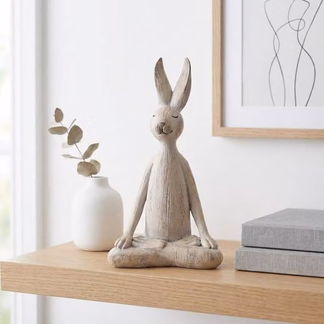 Garden Greatness Brushed Yoga Rabbit Ornament in Beige and Multicolour