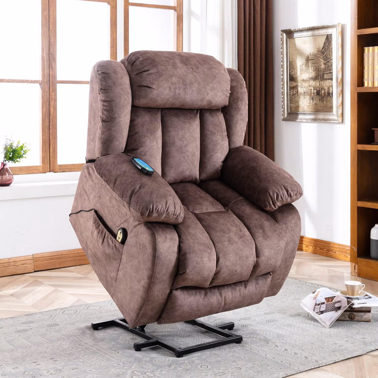 Aosom UK Brown Power Lift Recliner Massage Chair with Heat and Vibration, W/D/H: 96 x 95 x 100 cm – 4