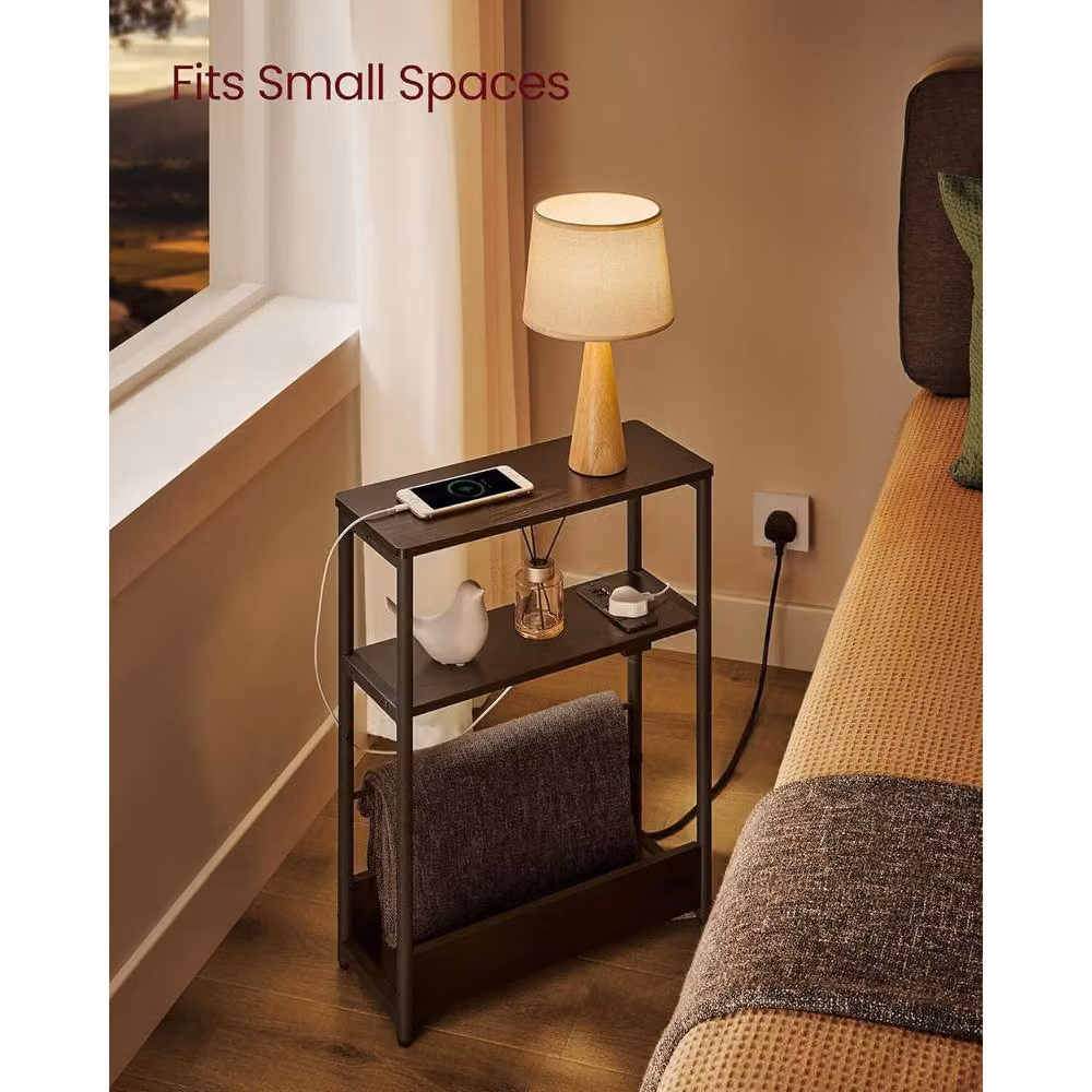 The Bazaarist Narrow Charging Bedside Table with Magazine Rack in Jet Black, W/D/H: 58.0 x 45.0 cm – 4