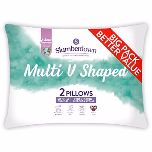 Slumberdown 2 Pack V Shape Wedge Support Pillows in White, 84 x 35 cm – 1