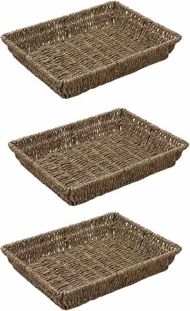 JVL Seagrass Rectangular Open Weave Storage Tray, Brown, Width: 25 cm