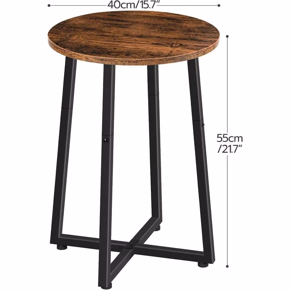FORGEVIO Round Small Side Coffee and Bedside Table with Storage in Brown Rustic Finish, W/D/H: 40 x 40 x 55 cm – 2