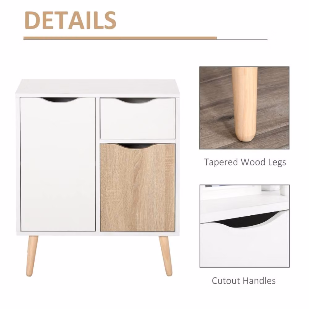 STILVORA Scandinavian Style Sideboard Storage Cabinet with Drawer in Brown and White – 3