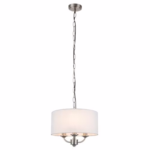 Cosylyte Winston 3 Light Classic Faux Linen Pendant Light with Brushed Nickel Base and Black Power Cord, W/D/H: 32 x 32 x 100 cm, 3 x E14 Max 10W LED – 1