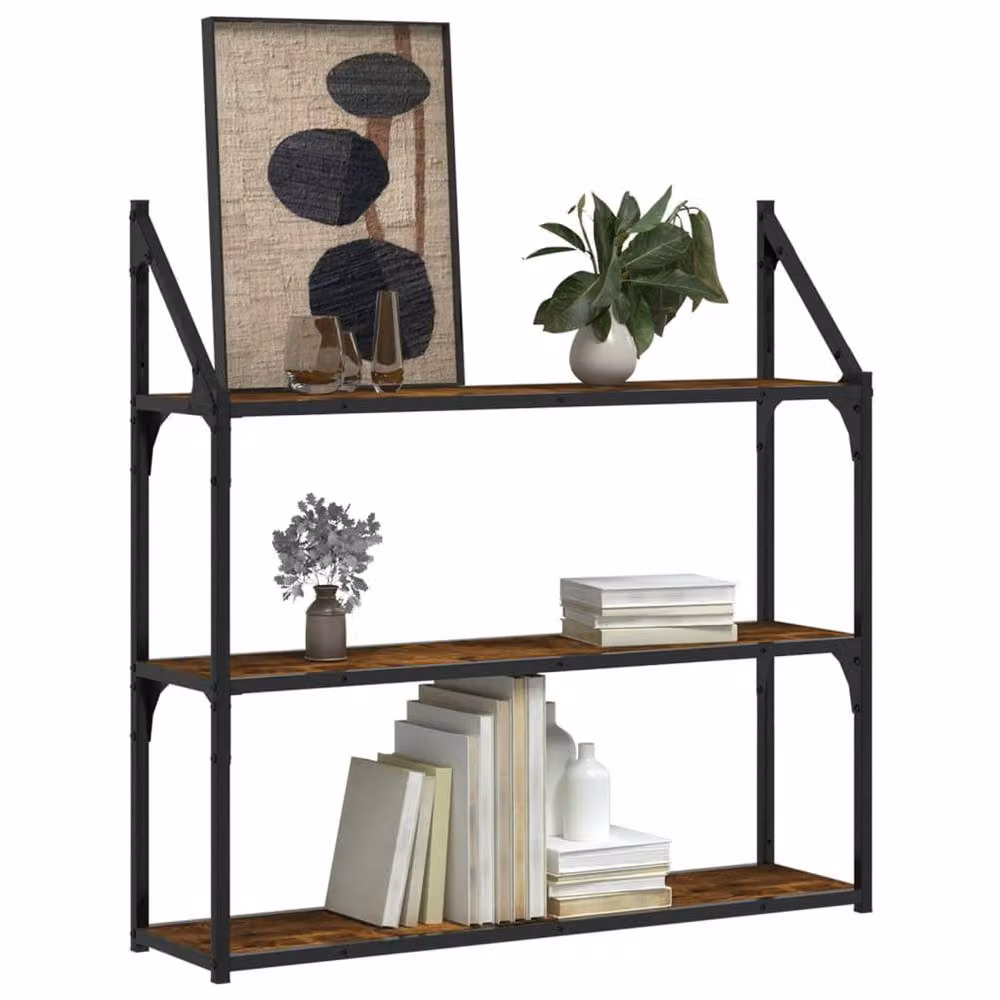 Berkfield Home 3-Tier Wall Mounted Shelf in Smoked Oak Brown, W: 80 cm, D: 21 cm, H: 78.5 cm – 3