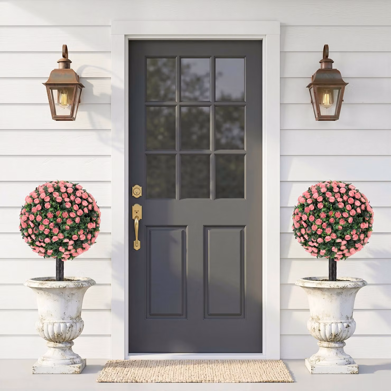 HOMCOM 2-Pack Pink Artificial Rose Topiary Trees, UV Resistant Round Floral Tabletop Plants, Height: 55 cm – 2