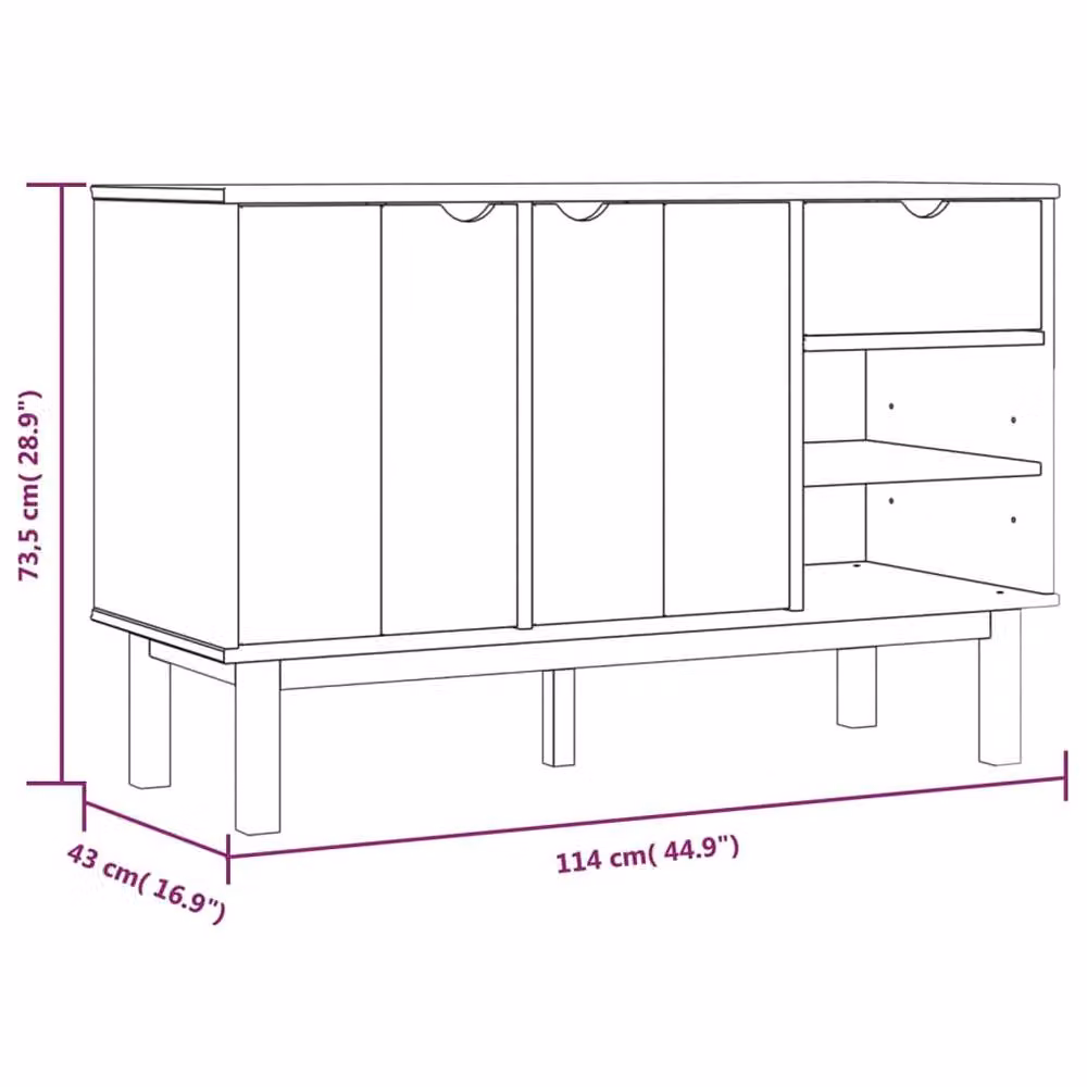 Berkfield Home OTTA Sideboard in Natural Solid Pine Wood, W/D/H: 114 x 43 x 73.5 cm – 3