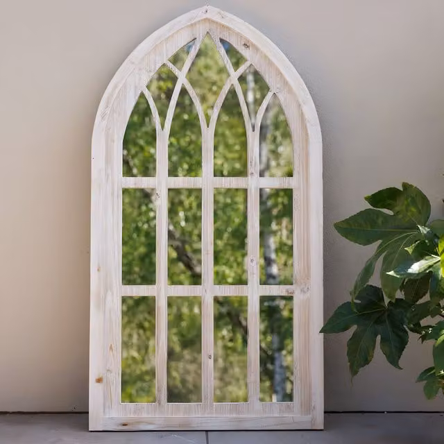 Primrose Gothic Window Garden Mirror Illusion Arched White Wooden Glass Hanging Mirror Height: 110 cm