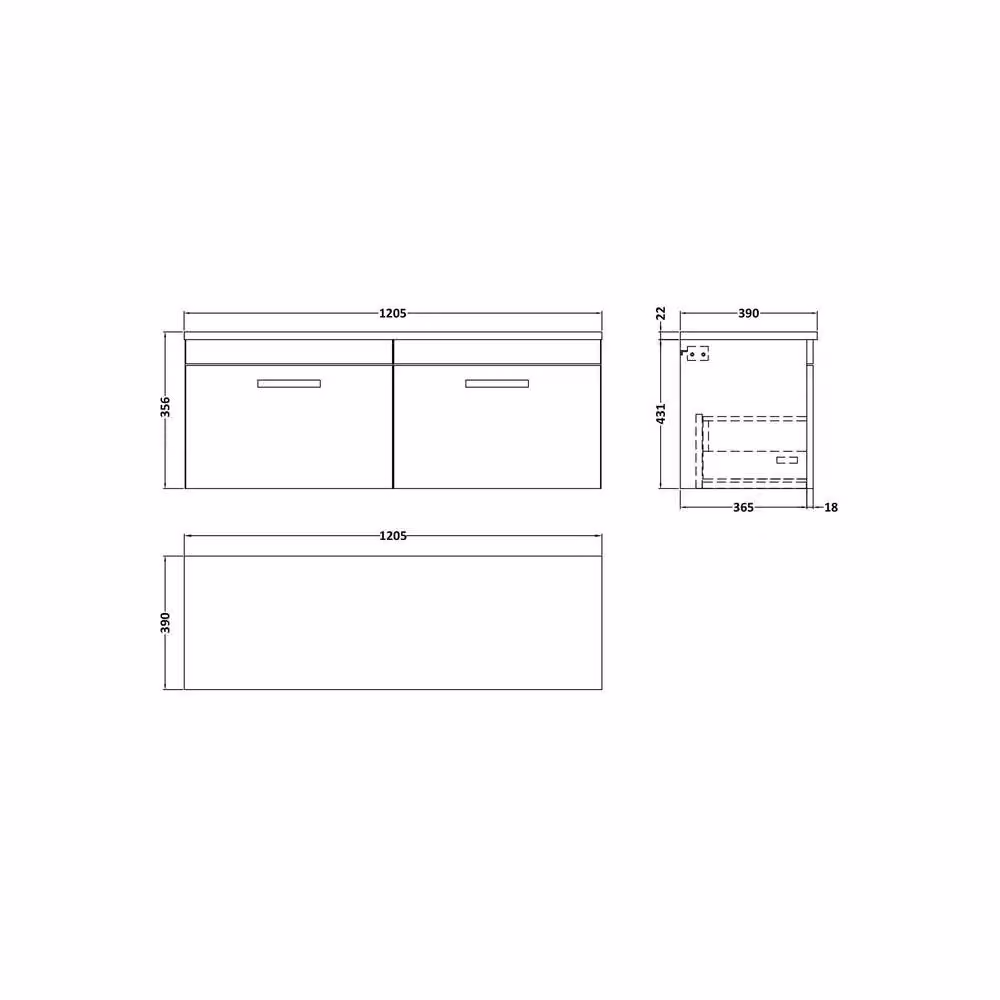 Balterley Wall Hung Bathroom Vanity Unit with Black Galaxy Granite Worktop and 2 Soft Close Drawers, Grey, W/D/H: 120.5 x 39 x 45.2 cm – 2