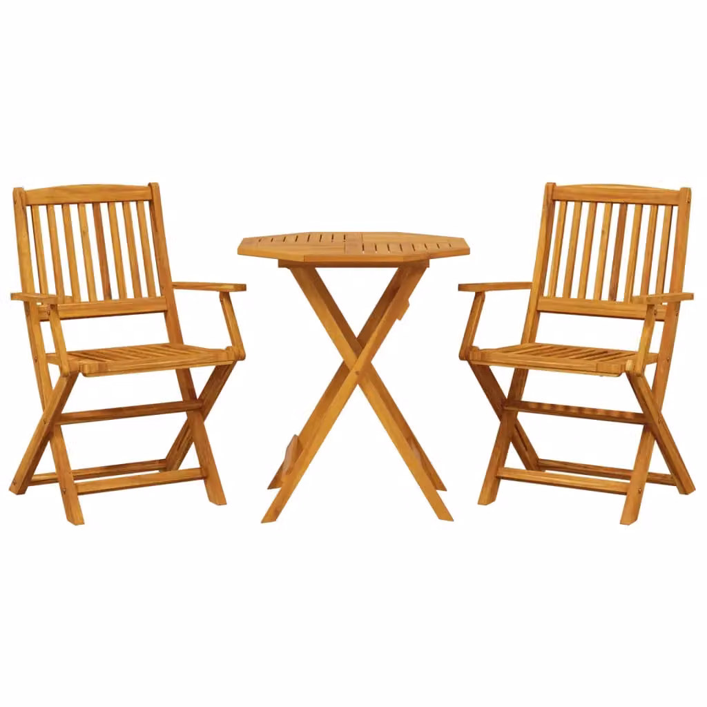 Berkfield Home 3 Piece Folding Bistro Set in Brown Solid Acacia Wood – 2