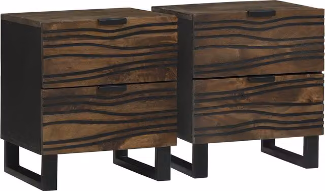 Berkfield Home Set of 2 Bedside Cabinets in Brown Solid Mango Wood, W/D/H: 40 x 33.5 x 46 cm – 1
