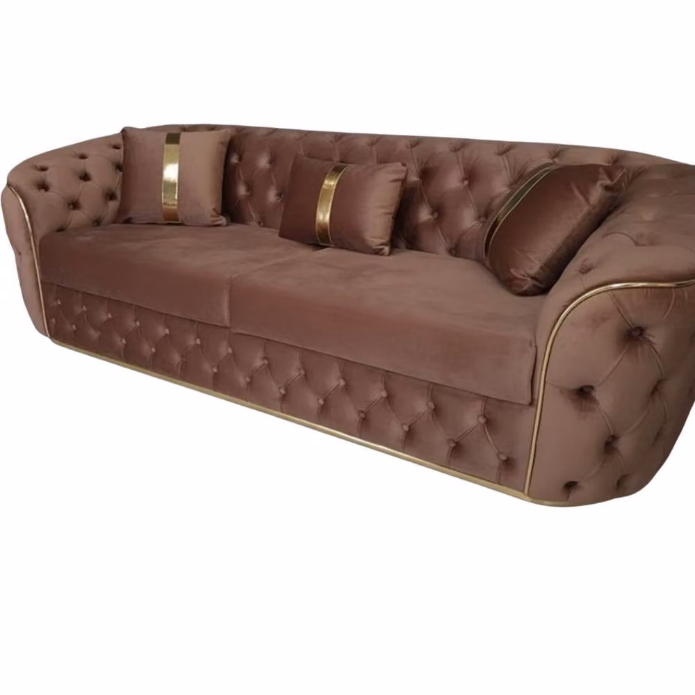 Stratus Interiors Ambassador Chesterfield Sofa in Taupe Velvet with Gold Trim – 2