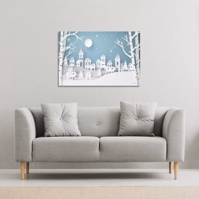 Benjamin Tate Design LTD Winter Snow Urban Countryside Gallery Canvas in Blue, W: 77 cm, H: 51 cm
