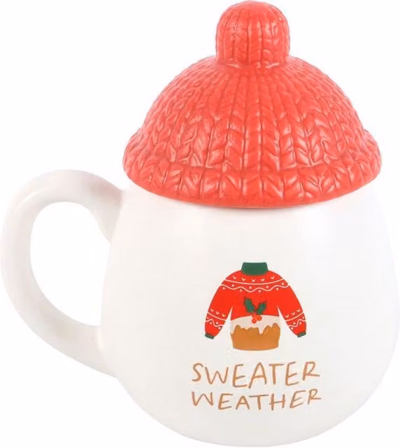 Something Different Sweater Weather Ceramic Mug with Lid in White