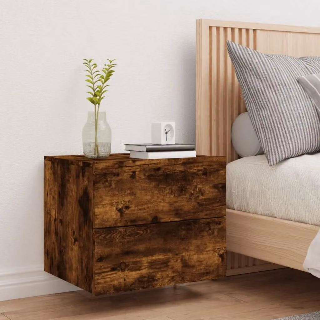 Berkfield Home Wall-mounted Bedside Cabinet with Integrated LED Lights in Smoked Oak Brown – 4