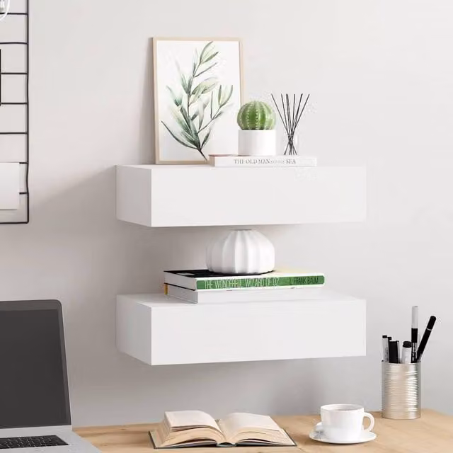 Berkfield Home Elegant Wall-mounted Drawer Shelves, 2 Pack, White, W: 40 cm, D: 23.5 cm, H: 10 cm