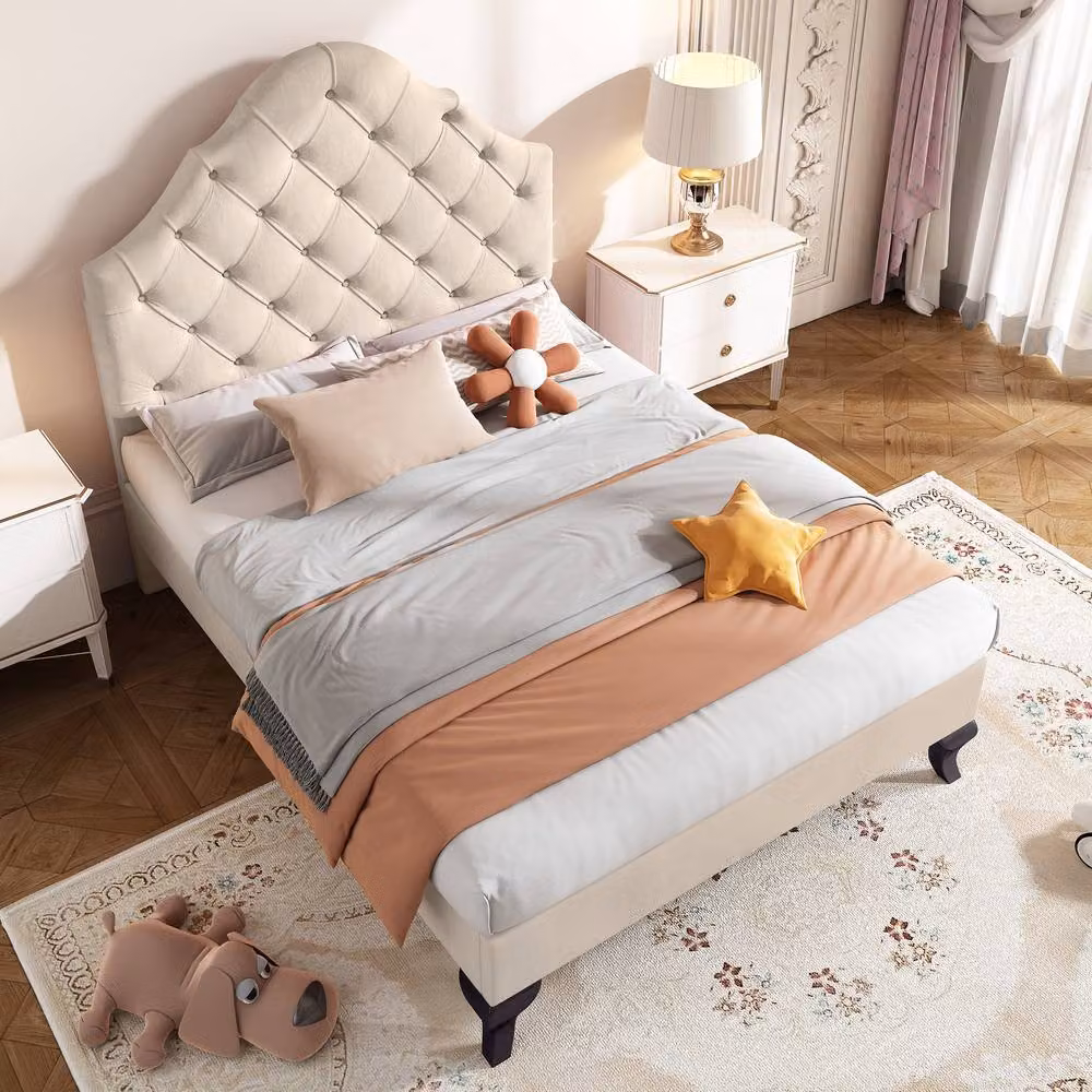 Rolipo Beige Velvet Upholstered Single Bed W/D/H: 90 x 190 cm – 1