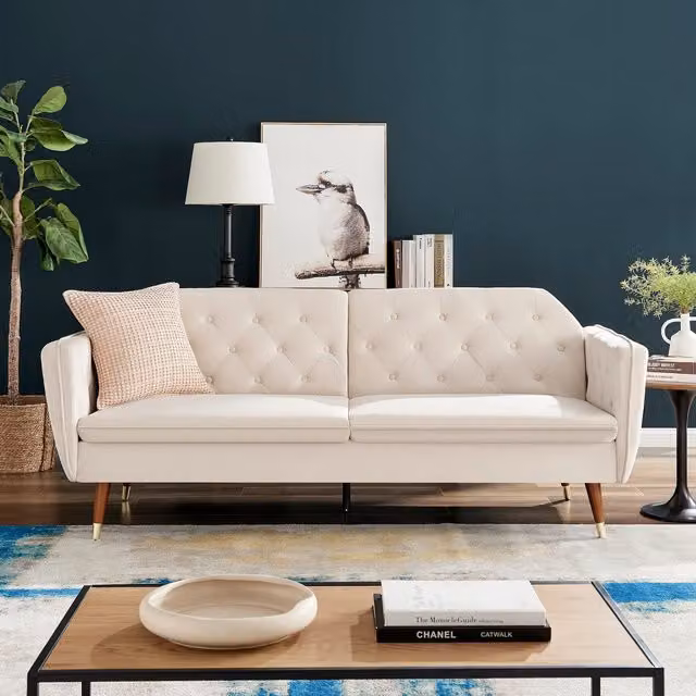 Bravich LTD Victoria 3 Seater Velvet Click Clack Sofa Bed in Beige – 1