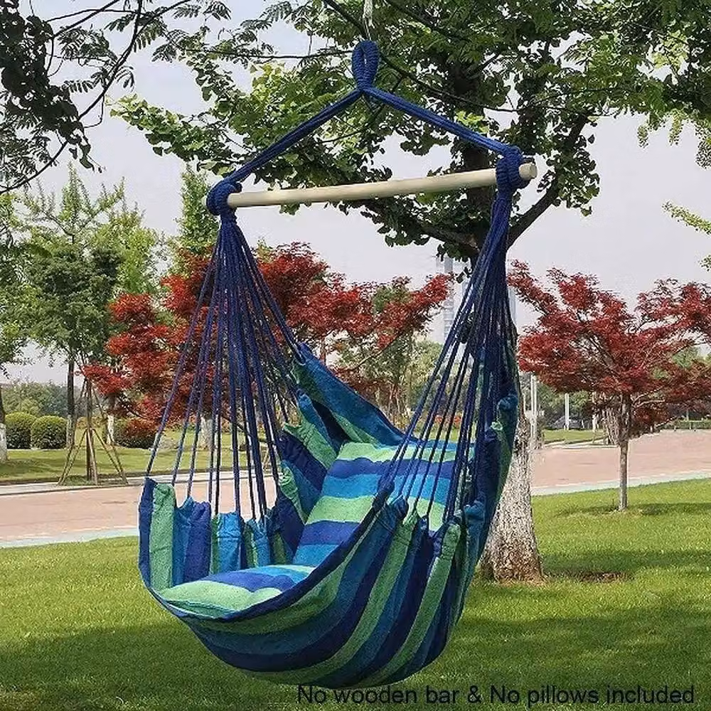 NESTLUNE Blue Striped Outdoor Hanging Egg Swing Chair with Cushions, W: 100 cm, D: 15 cm – 3
