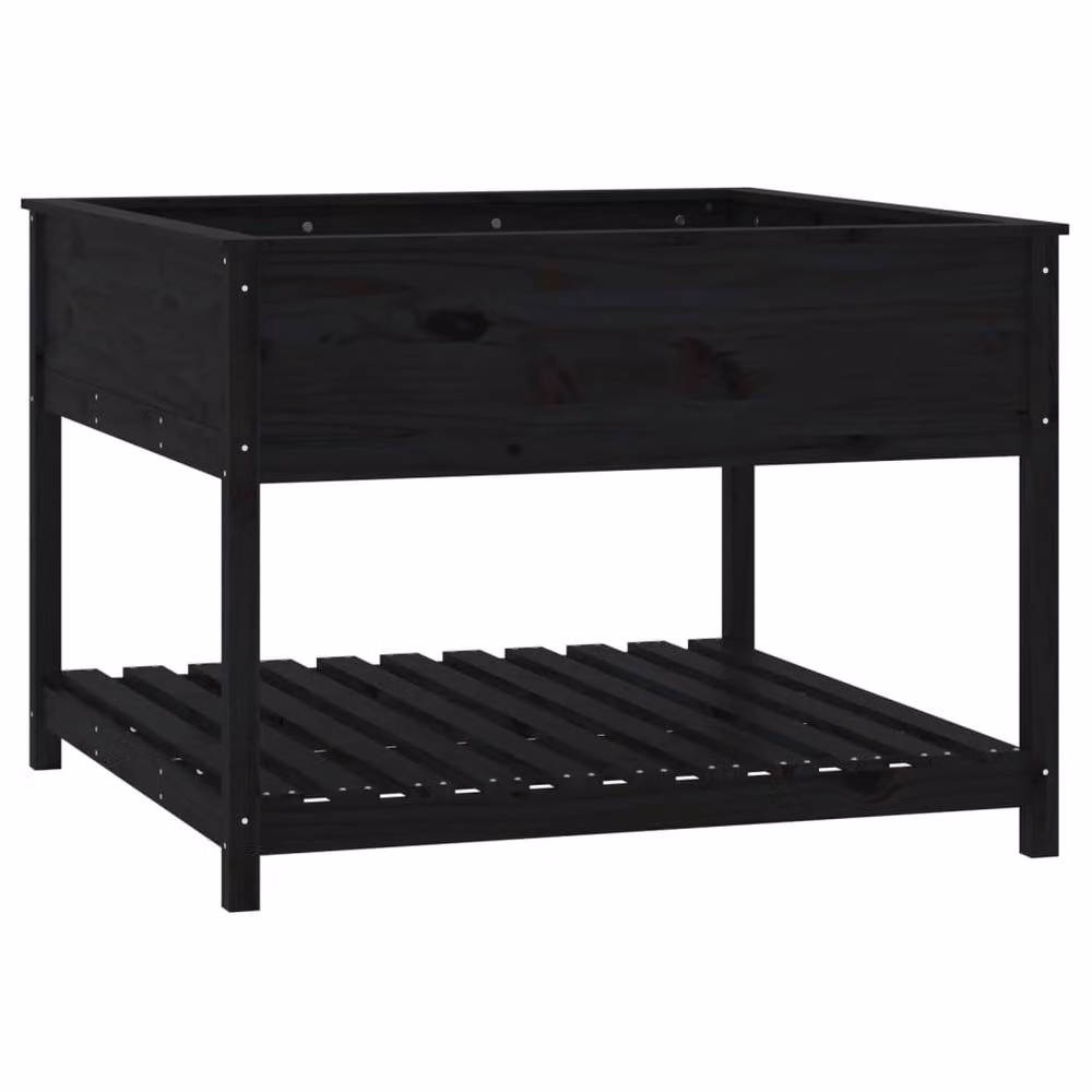 Berkfield Home Black Solid Wood Pine Planter with Shelf, W/D/H: 111.5 x 111.5 x 81 cm – 2