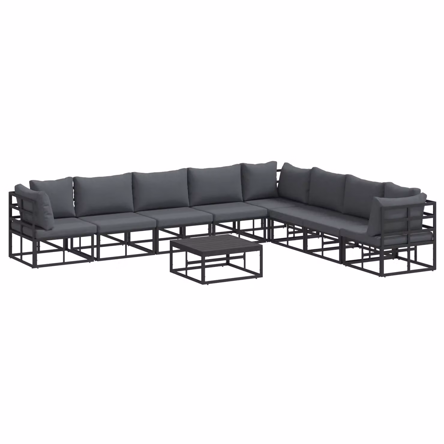 Berkfield Home 9 Piece L-Shape Garden Sofa Set in Black, Powder Coated Aluminium with UV-Resistant Upholstered Cushions, W/D/H: 70 x 70 x 32 cm – 2