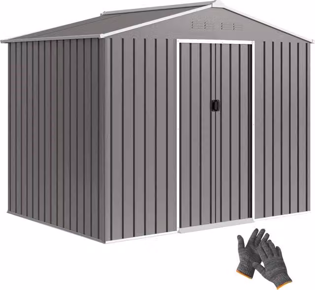 Outsunny Galvanised Steel Shed with Double Doors in Light Grey