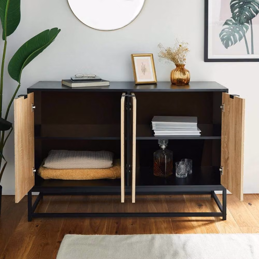 NESTLUNE 4 Door Brown Wood Sideboard for your Living Room, W: 100 cm, D: 15 cm – 3