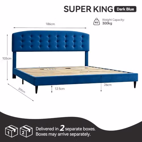 MCC Direct Cheyenne Super King Velvet Upholstered Bed Frame in Blue, W/D/H: 180 x 200 x 105 cm – 2