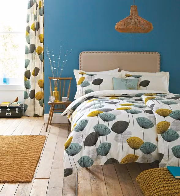Sanderson Turquoise Multicolour Floral Cotton Percale Duvet Cover and Pillowcase Set, W: 140 cm, L: 200 cm