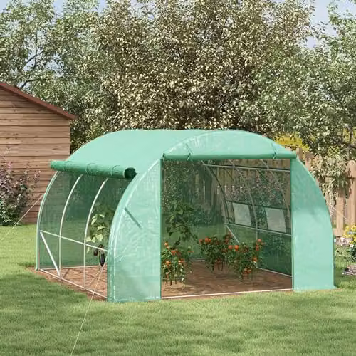 Outsunny Green Polytunnel Greenhouse with Roll-up Side Walls and Windows, W/D/H: 300 x 300 x 200 cm – 2