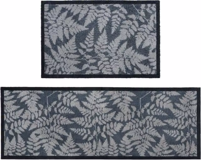 JVL Mega Mat and Runner Set in Fern Grey Floral Polyamide