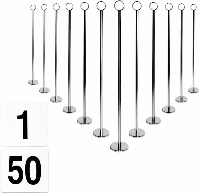 Argon Tableware Silver Stainless Steel Freestanding Table Numbers with 46 cm Holders