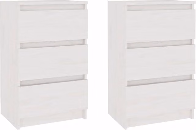 Berkfield Home Set of 2 White Solid Pine Wood Bedside Cabinets, W: 40 cm, D: 29.5 cm, H: 64 cm