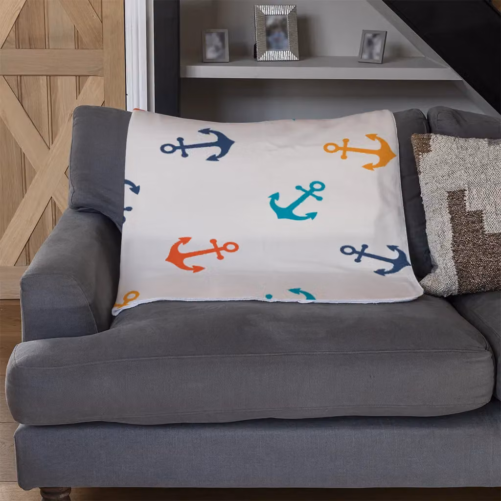 Benjamin Tate Design Multi Coloured Anchors Fleece Blanket in Yellow, W/D/H: 120 x 150 cm – 3