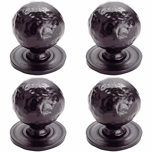 Loops 4 Pack Hammered Ball Cupboard Door Knobs in Matt Black Antique Finish, 33mm Diameter