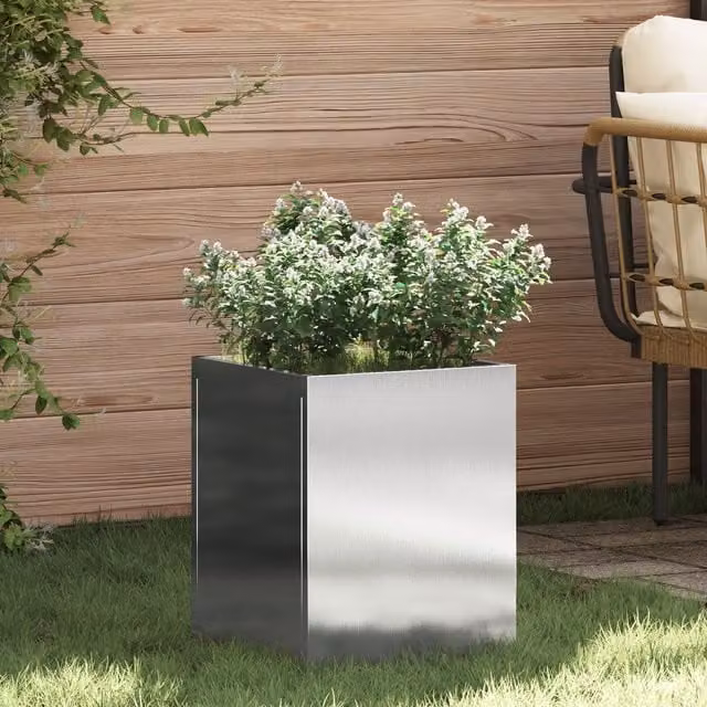 Berkfield Home Silver Stainless Steel Garden Planter Tub W/D/H: 40 x 32 x 32 cm – 1