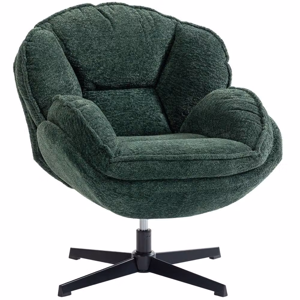 STILVORA Modern Green Velvet Wingback Armchair with 360 Degree Swivel and Black Metal Frame – 3