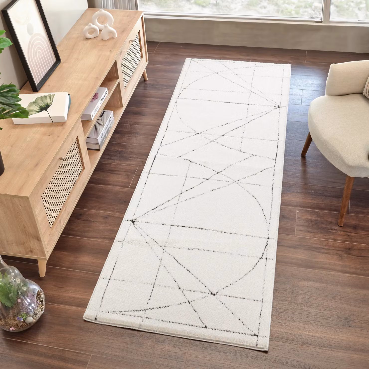 Livabliss Galey Alix Architect V-Modern Geometric High Pile Rug in Ivory, Black and White, W: 200 cm, D: 275 cm – 3