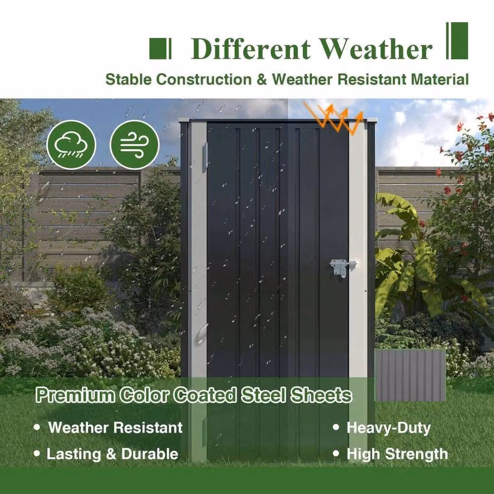NESTLUNE BIRCHTREE Metal Pent Roof Garden Bin Store and Outdoor Storage Cabinet in Black W/D/H: 100 x 15 x 15 cm – 4