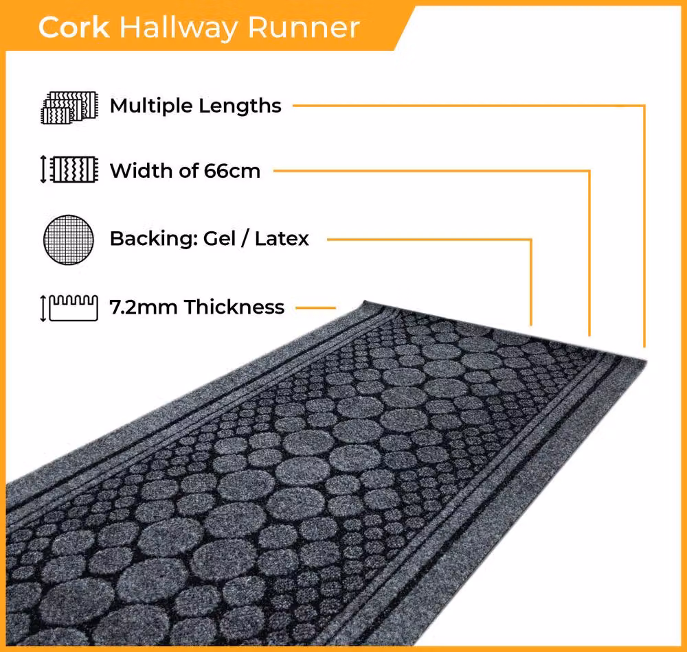 runrug Cork Grey Hallway Carpet Runner Rug, W/D/H: 66 x 420 x 0.72 cm – 2