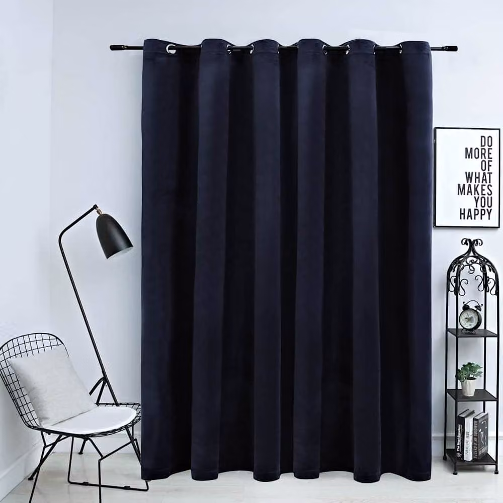 Berkfield Home Blackout Velvet Curtain in Dark Navy Blue with Metal Rings, W: 290 cm, H: 245 cm – 2