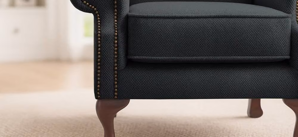 Somnior Chesterfield Queen Anne Scrolled Arm Chair in Black Sherpa Fabric – 2