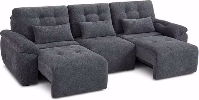 Furnishings For Less UK Drayton Grey 3 Seater Electric Sofa Bed with Power Sliding Seats and Fabric Upholstery W: 278 cm, D: 106 cm, H: 106 cm – 1
