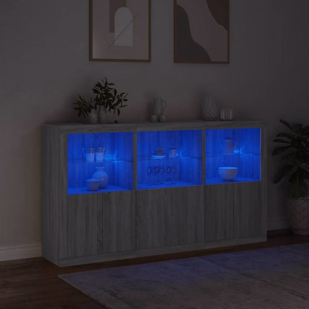 Berkfield Home Modern Sideboard with Integrated LED Lights in Grey Sonoma, W: 181.5 cm, D: 37 cm, H: 100 cm – 3