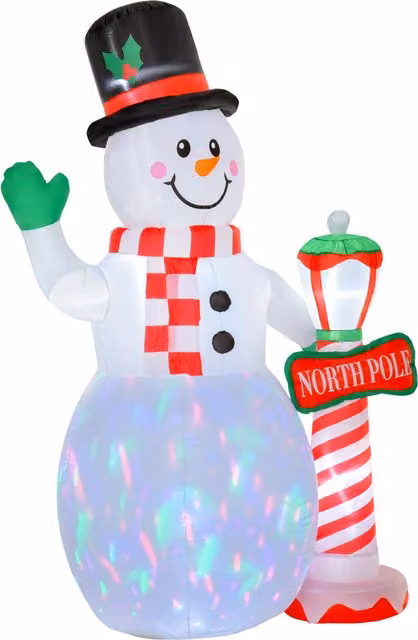 HOMCOM 2.4m Tall Inflatable Christmas Snowman with Street Lamp, Lighted White Decoration for Indoor and Outdoor Garden Use – 1